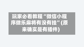 玩家必看教程“微信小程序微乐麻将有没有挂”(原来确实是有插件)-第2张图片