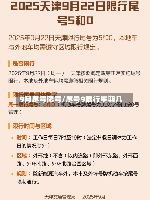 9月尾号限号/尾号9限行星期几-第2张图片